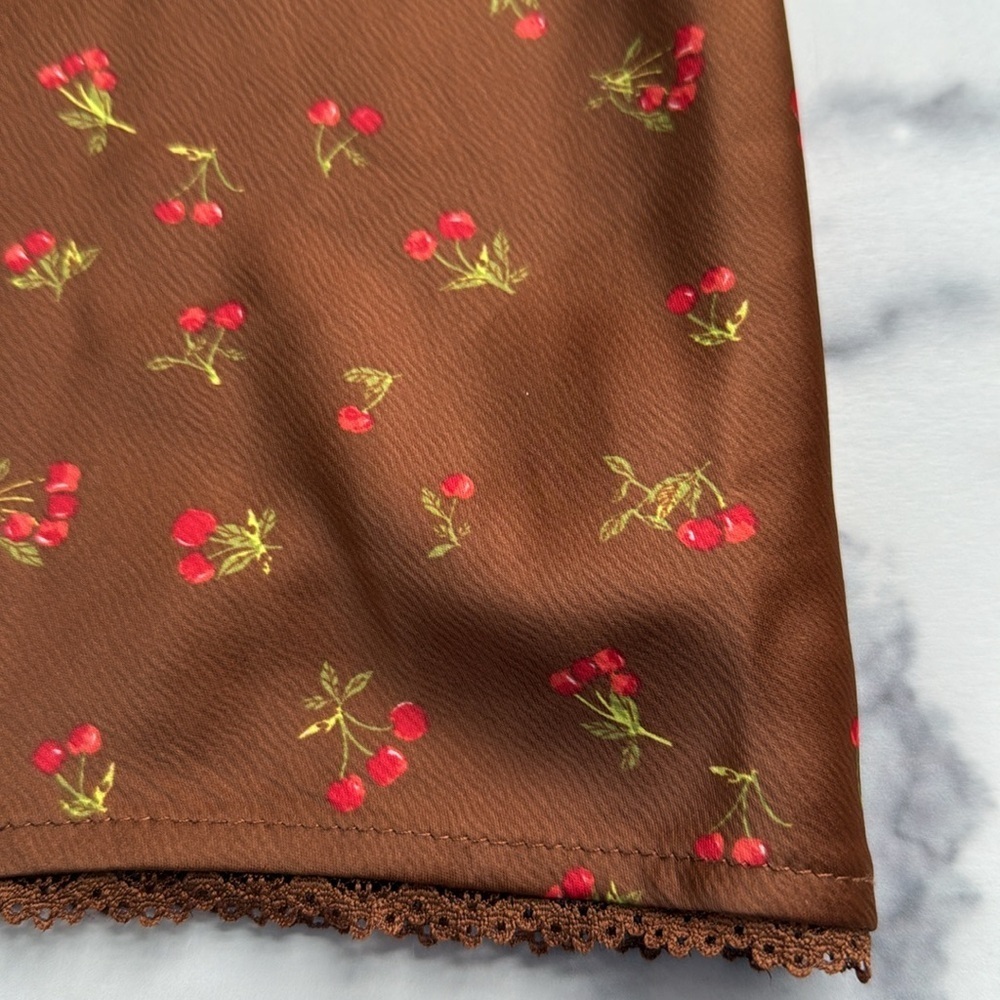 Wild Fable Women's Lace Trim Slip Dress Brown Cherries Size XL - Picture 14 of 16